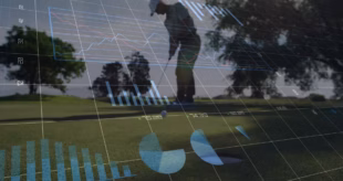 A golfer putting out amid a wall of computerised data Adobe Stock pic